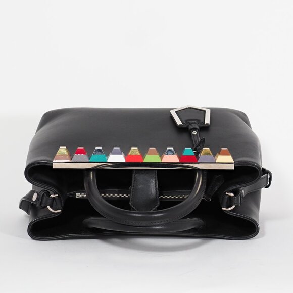 Fendi Petite 2Jours Black Leather Tote with Multicolor Dolce Studs - Picture 10 of 15